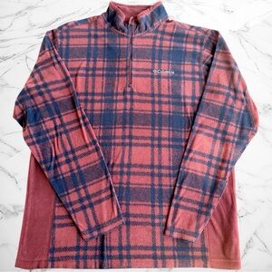 Columbia Men’s Plaid Fleece Zip Pullover Maroon Navy size Med